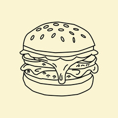 doodle burger pattern background. doodle fast food burger seamless pattern background. seamless pattern of hamburger in doodle style. Seamless Pattern of a Cheese Burger or Hamburger