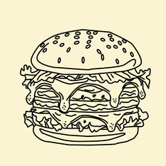 doodle burger pattern background. doodle fast food burger seamless pattern background. seamless pattern of hamburger in doodle style. Seamless Pattern of a Cheese Burger or Hamburger