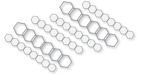 An abstract, geometric background featuring several parallel, diagonal rows of interconnected hexagonal outlines. Some rows are composed of individual, small hexagons, while others feature larger, 