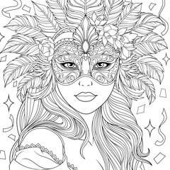 Vector illustration, beautiful girl in a mask, brazilian carnival