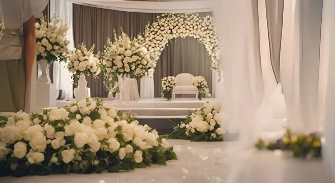 A beautifully decorated wedding aisle with floral 