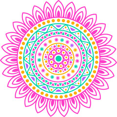 Vibrant Pink and Teal Mandala Design Intricate Geometric Circular Pattern with Traditional and Modern Elements, Ideal for Meditation, Yoga, and Decorative Art.