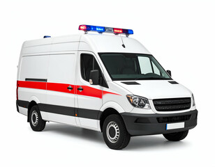 Naklejka premium Emergency Response Ambulance with Flashing Lights Isolated on White