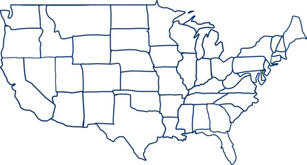 map of america in blue, USA Map in Old Glory Blue ready to use and edit	