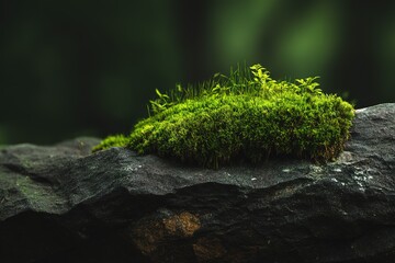 Fototapeta premium Lush green moss thriving on a rocky surface in a serene forest setting during daylight