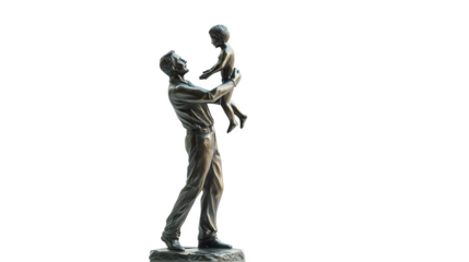 High-quality image of a small statue of a father lifting a child