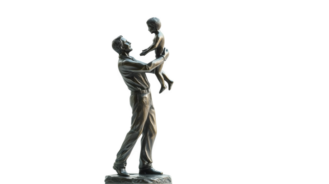 High-quality image of a small statue of a father lifting a child