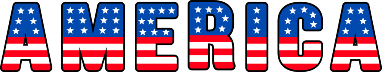 AMERICA Flag Text. Patriotic Bubble Typography with Stars and Stripes Design, Ideal for American Holidays, Celebrations, and National Themes. AMERICA letter American flag.
