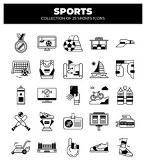 Collection of 25 Sports Icons. A Visual Guide to Various Games and Equipment