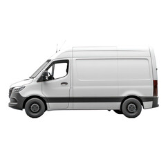 Blank white delivery van profile view isolated on transparent background