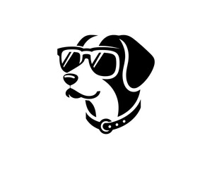 Flat dog logo with modern sunglasses detail
