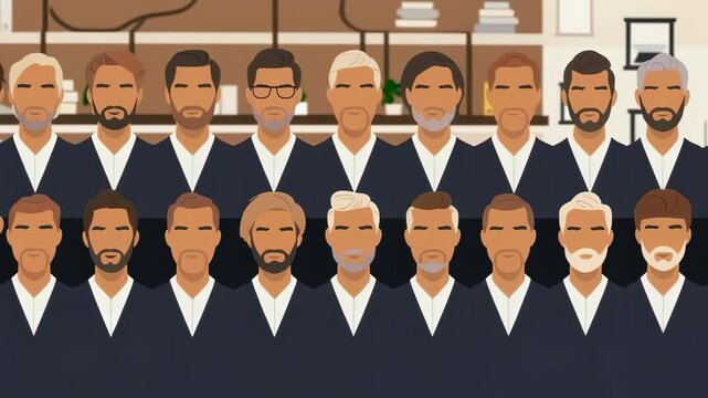 Group of cartoon men characters with various hairstyles and beards for diversity concept. Flat vector illustration of diverse male employees.
