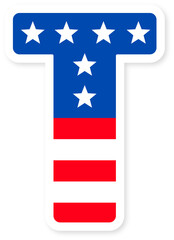 Patriotic usa flag Letter T Icon. Bold American Flag Design with Stars and Stripes, Ideal for National Holidays, Celebrations, and US themed Projects. American Flag or usa flag T Letter alphabet.