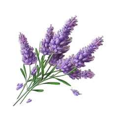 Fototapeta premium Realistic watercolor illustration of elegant lavender flowers with vibrant purple petals and green foliage