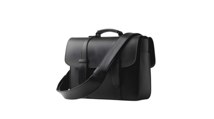 Product photograph of a sleek leather messenger bag