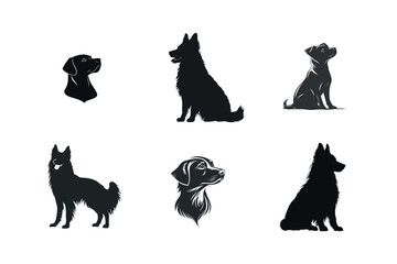 Six dog silhouettes collection black and white