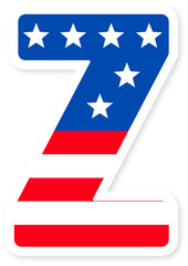 Patriotic usa flag Letter Z Icon. Bold American Flag Design with Stars and Stripes, Ideal for National Holidays, Celebrations, and US themed Projects. American Flag or usa flag Z Letter alphabet.