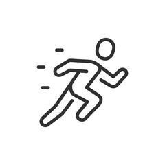 Fast running linear icon. Person in motion with speed lines. sprint, urgency, or athletics. Editable stroke.