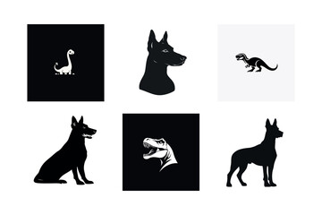 Dog and dinosaur silhouettes logo set