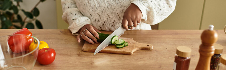 Cooking a fresh salad at home with care and creativity in the kitchen