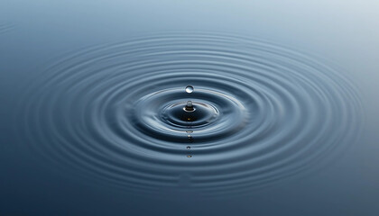 Minimalist view of ripples from one drop in a calm pond, top-down, zen style.