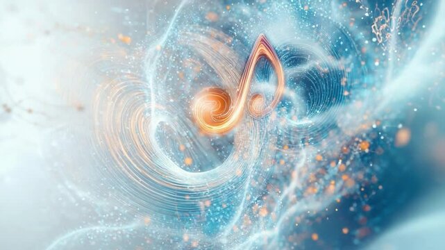Musical Note: A glowing musical note suspended amidst swirling particles of light and energy, it shows a sense of rhythm, harmony, and the intangible essence of music.