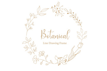 シンプルなリーフの線画フレームイラスト　金