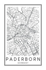 Obraz premium Hand drawn printable downtown road map poster of the German city of PADERBORN on solid white background with city name