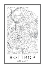 Obraz premium Hand drawn printable downtown road map poster of the German city of BOTTROP on solid white background with city name