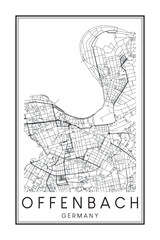 Hand drawn printable downtown road map poster of the German city of OFFENBACH on solid white background with city name