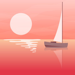 yacht in pink sunset