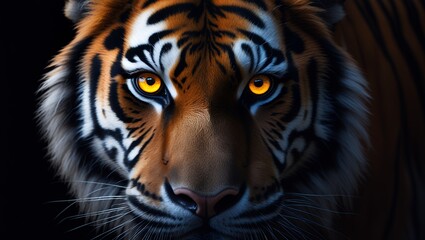 Close-up view of a tiger's intense gaze.