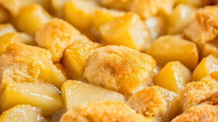 Homemade baked fruit cobbler, a delicious warm and gooey comfort-food dessert, sweet pastry with a golden brown crumble topping, an appetizing autumn holiday treat