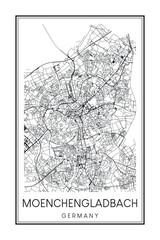 Obraz premium Hand drawn printable downtown road map poster of the German city of MOENCHENGLADBACH on solid white background with city name