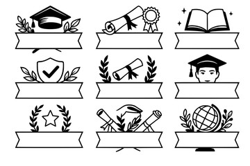 Graduation Label Vector Set – Education Icons with Blank Ribbons"