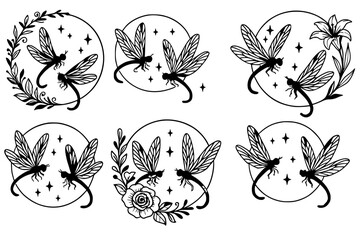 Dragonfly Love Symbol Vector Set – Hand Drawn Insect and Nature Art"