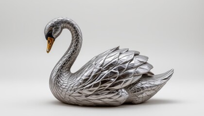 Naklejka premium Stylized Silver Swan Sculpture with Elegant Details and Shiny Finish for Decorative Purposes