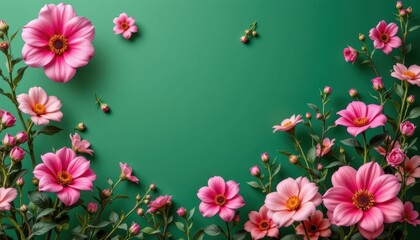 Vibrant Pink Flowers in Full Bloom Against a Rich Green Background Creating a Fresh Natural Atmosphere
