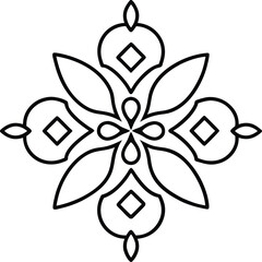Delicate Line Art of Indian Folk Rangoli with Floral Accents
