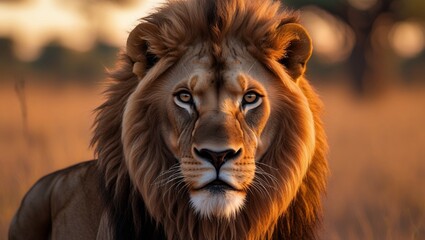 Close-up of a majestic lion in natural light.