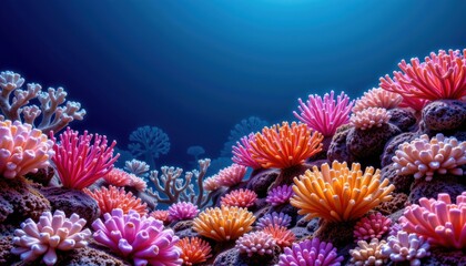 Vibrant Coral Reef Scene Underwater with Colorful Soft Corals and Diverse Marine Life
