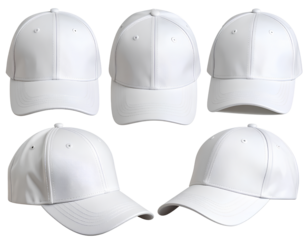 Multi-View White Cap Template with Curved Visor, 3D Realistic Mockup, Transparent Background