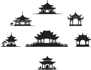 Collection of Asian style pavilion silhouettes. eps-10