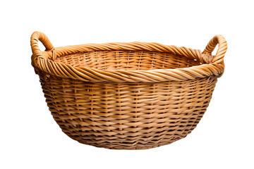 Obraz premium Woven wicker basket with handles on transparent background
