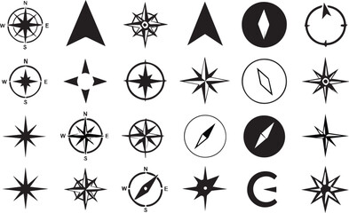 Nautical Compass Navigation Icon Set – Marine and Sailing Symbols with Simple to Complex Designs