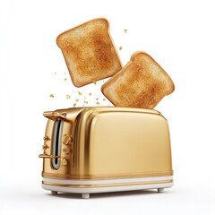 Golden toaster with toast slices popping up kitchen appliance breakfast food bread appliance kitchenware luxury