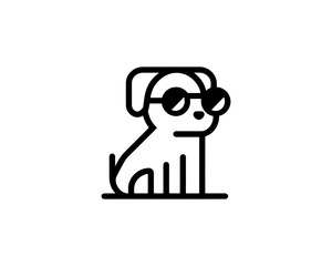 Circle outline dog logo with sunglasses style