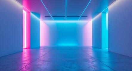 Abstract Interior with Neon Lighting. A Study in Color and Architectural Minimalism.