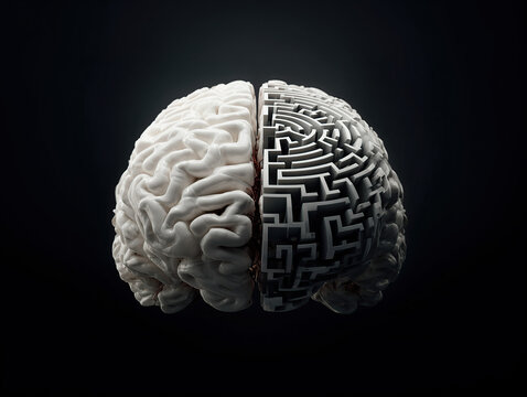 Half Brain Half Maze – Intelligence and Complexity Concept symbolizing complex thinking, decision making, and cognitive processes.  - Powered by Adobe