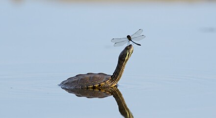 turtle with dragonfly on head
